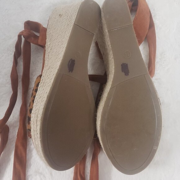 Unbranded Leopard Print Faux Suede Tie Ankle Jute Wedge Sandal Size 10 - Picture 10 of 11